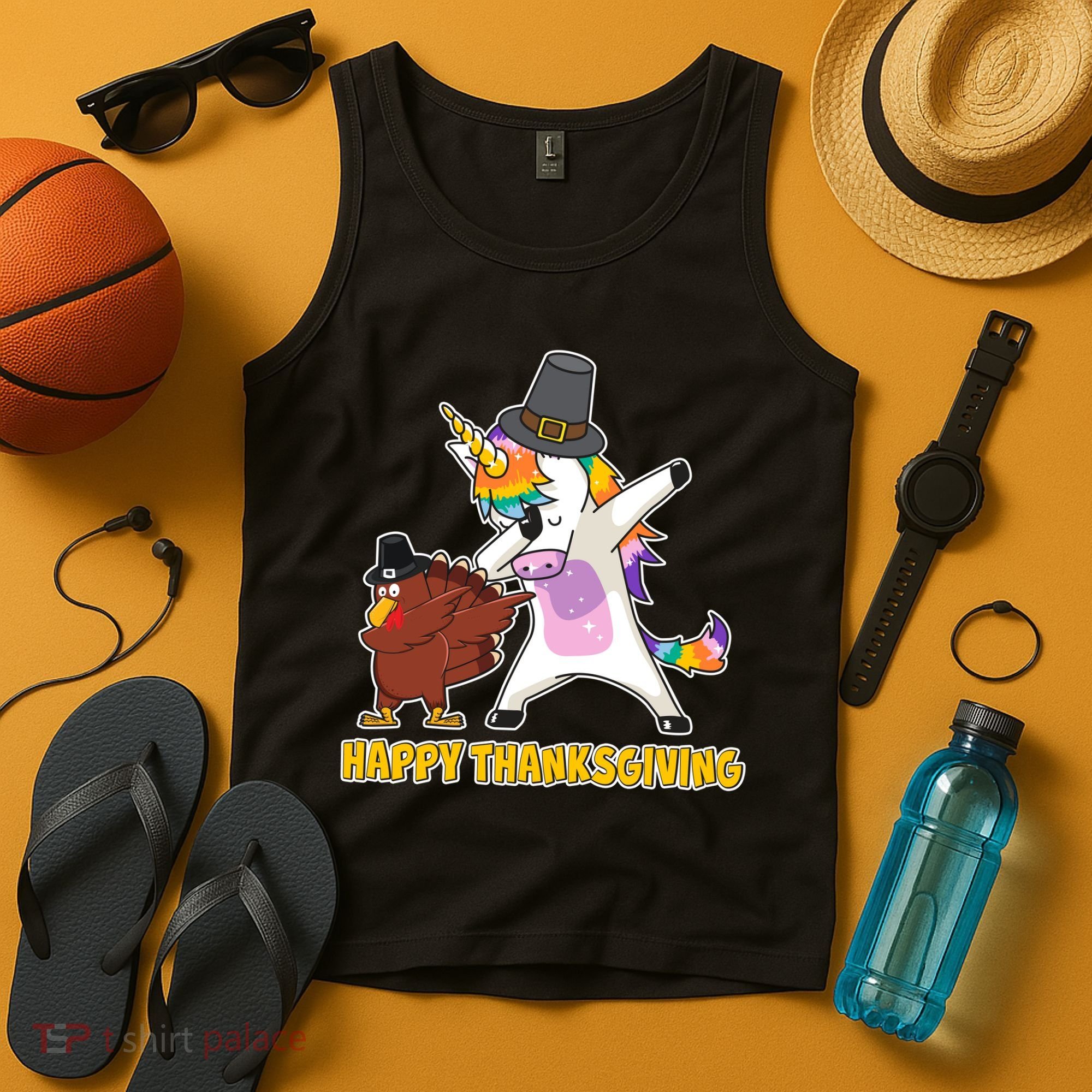 Funny Happy Thanksgiving Dabbing Turkey and Unicorn Tank Top