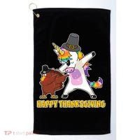 Funny Happy Thanksgiving Dabbing Turkey and Unicorn Golf Towel thumb 0