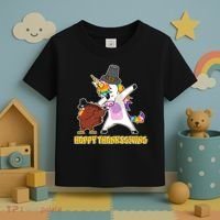 Funny Happy Thanksgiving Dabbing Turkey and Unicorn Toddler T-Shirt thumb 3
