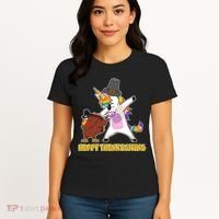 Funny Happy Thanksgiving Dabbing Turkey and Unicorn Women's T-Shirt thumb 4