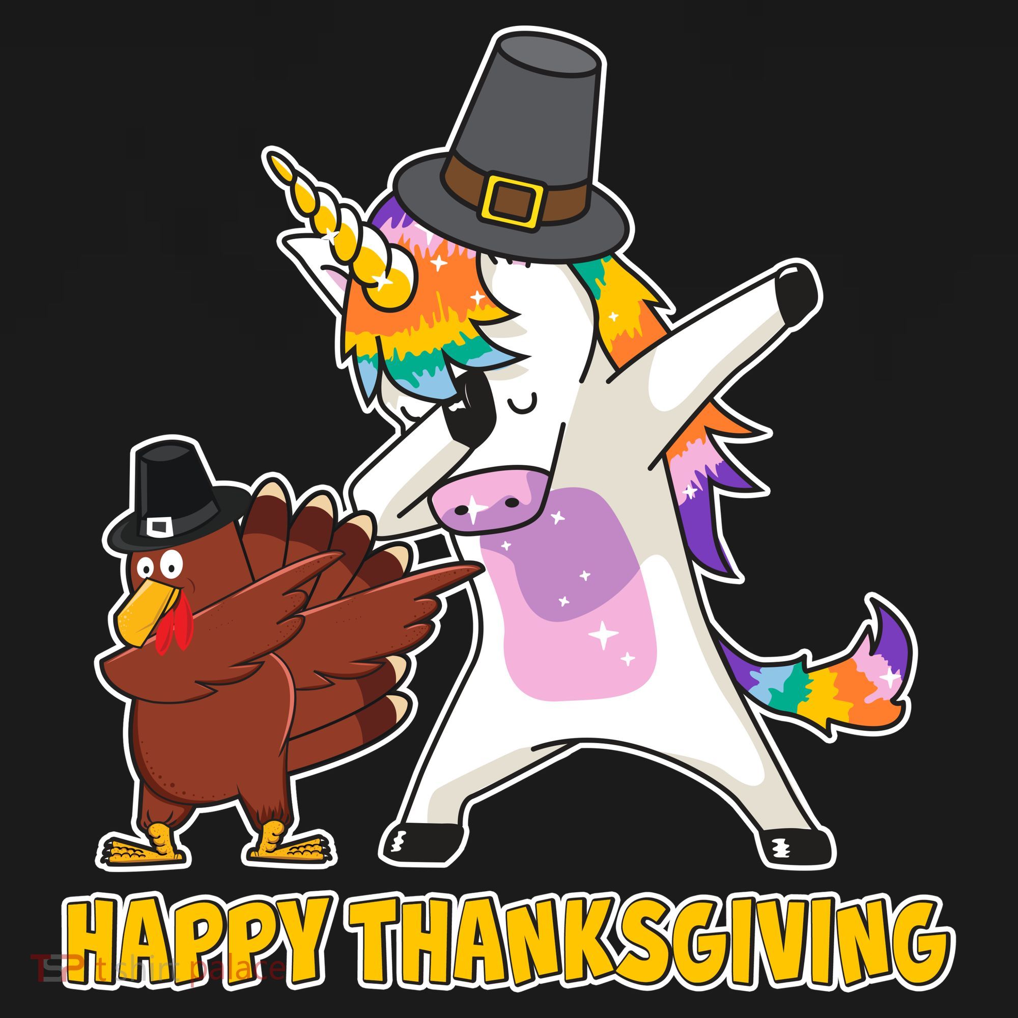Funny Happy Thanksgiving Dabbing Turkey and Unicorn Women's T-Shirt