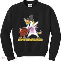 Funny Happy Thanksgiving Dabbing Turkey and Unicorn Kids Sweatshirt thumb 0