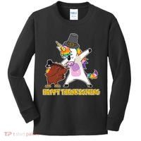 Funny Happy Thanksgiving Dabbing Turkey and Unicorn Kids Long Sleeve Shirt thumb 0