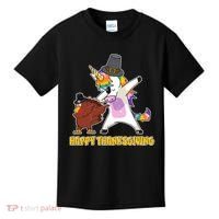 Funny Happy Thanksgiving Dabbing Turkey and Unicorn Kids T-Shirt thumb 0