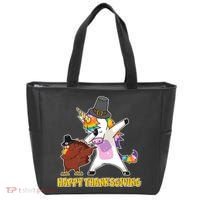 Funny Happy Thanksgiving Dabbing Turkey and Unicorn Tote Bag thumb 0