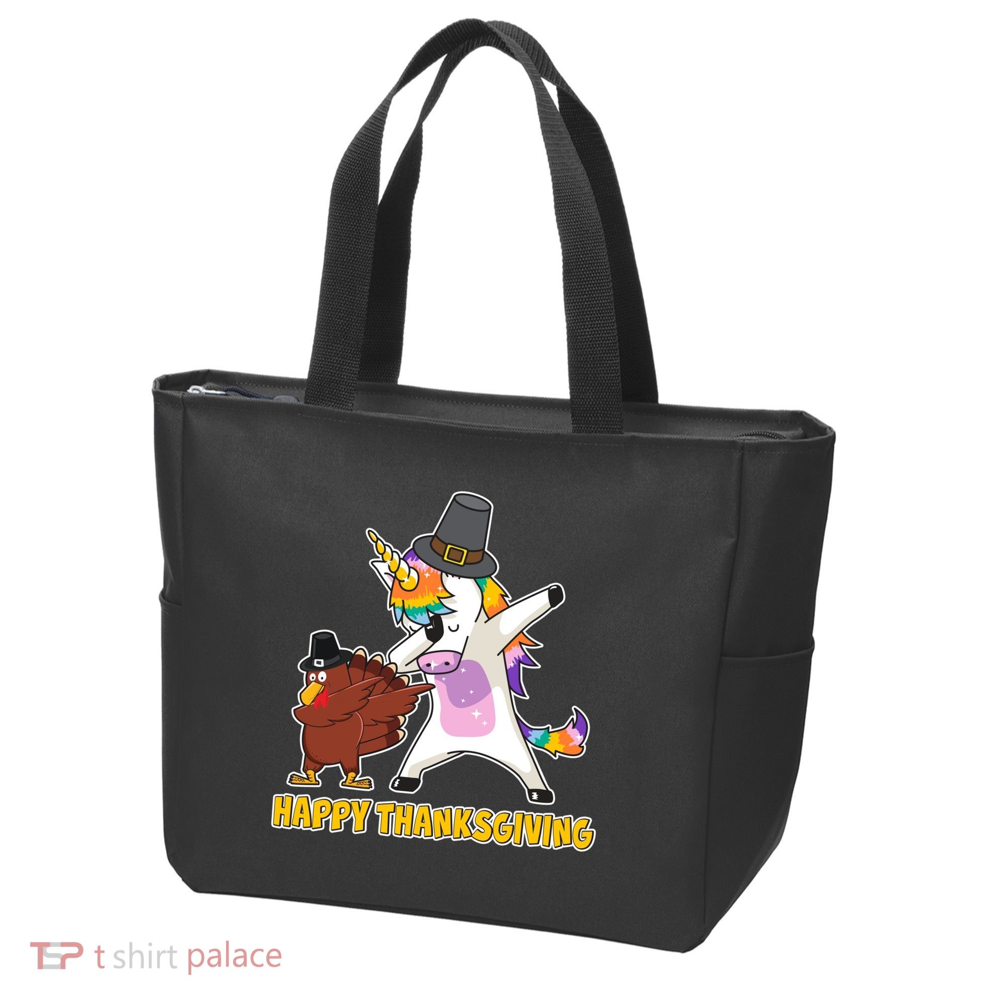 Funny Happy Thanksgiving Dabbing Turkey and Unicorn Tote Bag