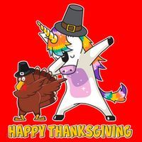 Funny Happy Thanksgiving Dabbing Turkey and Unicorn Santa Hat thumb 1