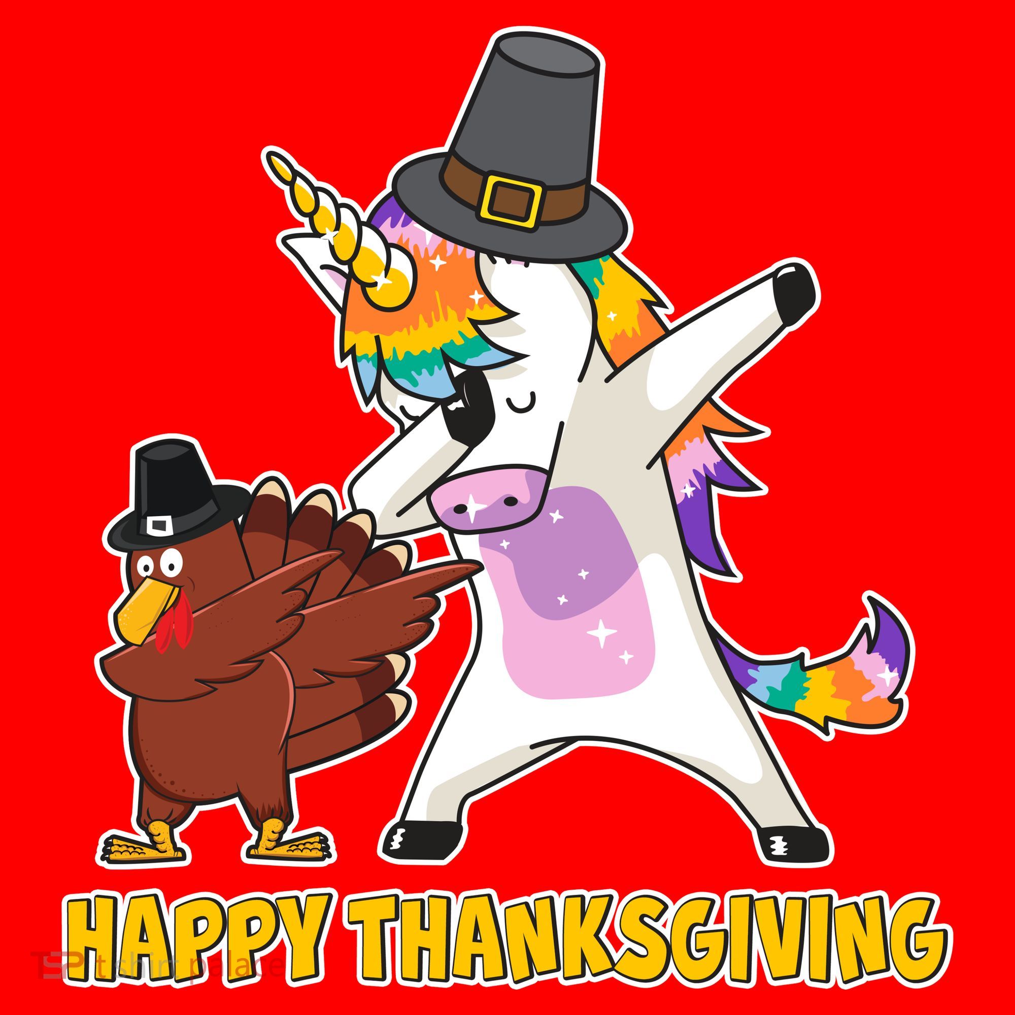 Funny Happy Thanksgiving Dabbing Turkey and Unicorn Santa Hat