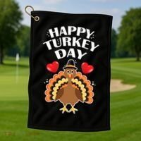 Funny Happy Turkey Day Golf Towel thumb 1