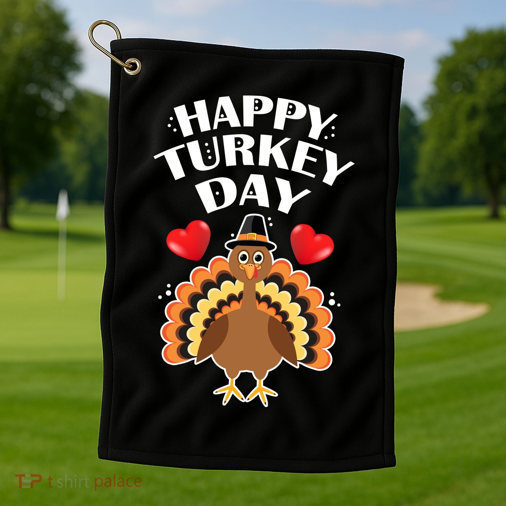 Funny Happy Turkey Day Golf Towel
