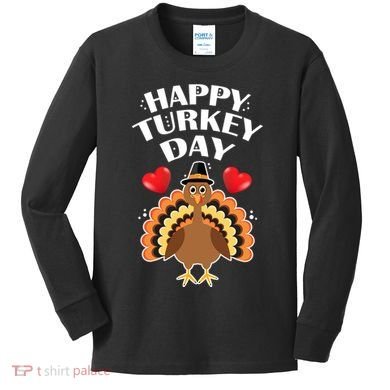 Funny Happy Turkey Day Kids Long Sleeve Shirt