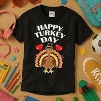 Funny Happy Turkey Day Kids T-Shirt thumb 3