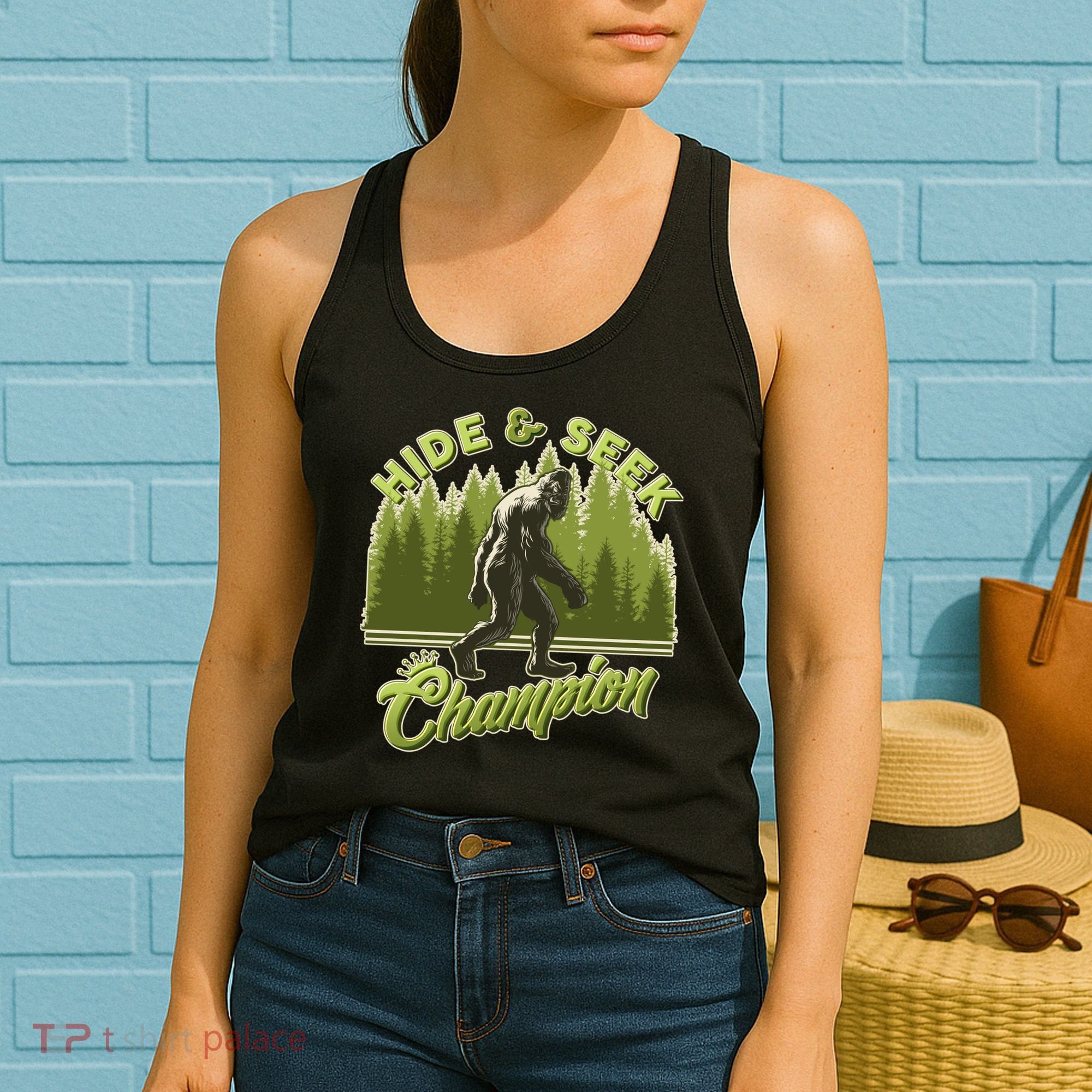 Funny Hide & Seek Champion Big Foot Sasquatch Monster  Women's Tank Top