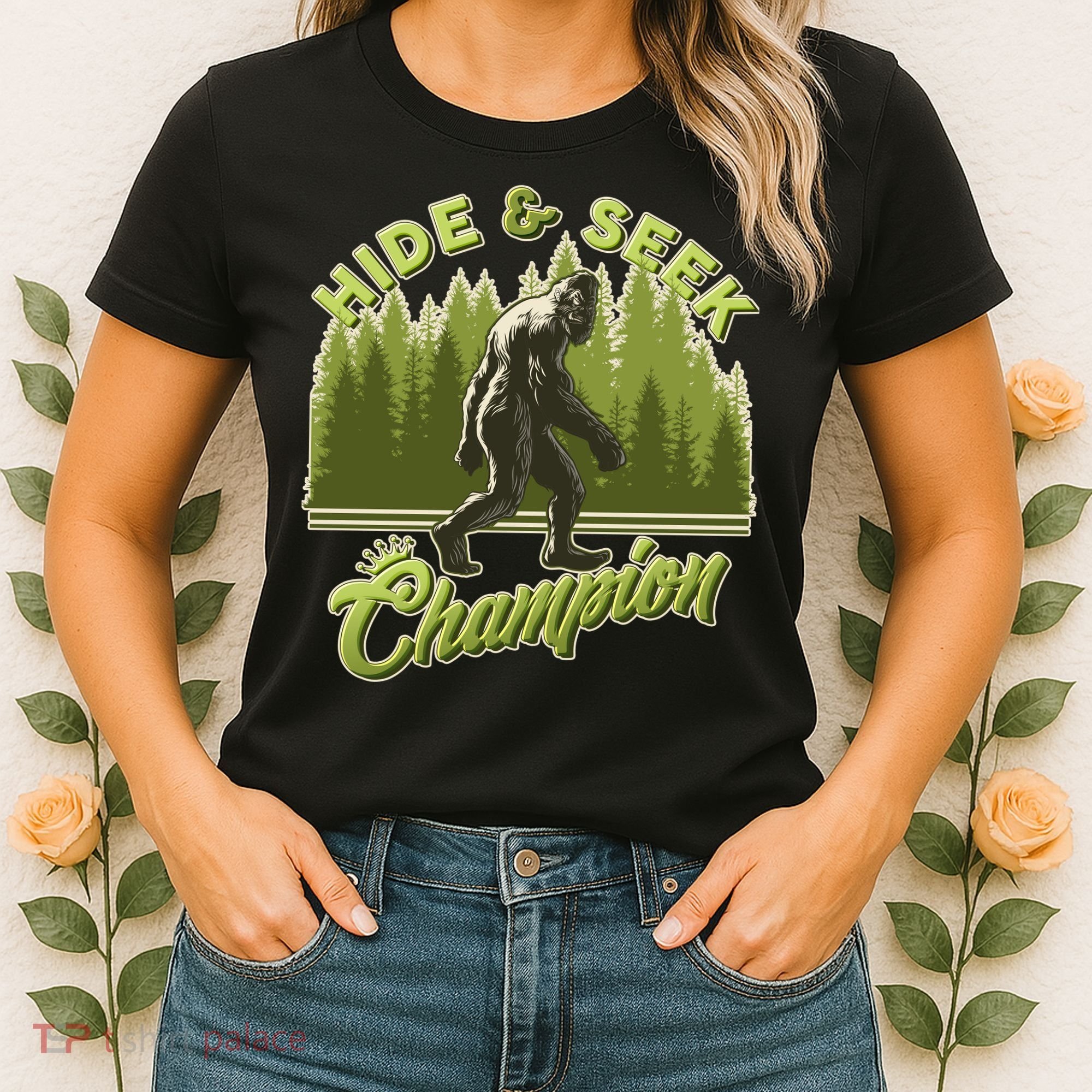 Funny Hide & Seek Champion Big Foot Sasquatch Monster  Women's T-Shirt