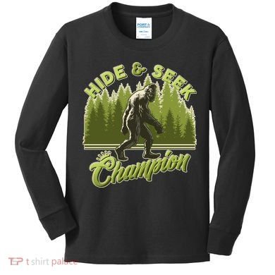 Funny Hide & Seek Champion Big Foot Sasquatch Monster  Kids Long Sleeve Shirt