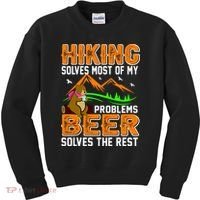 Funny Hiking Beer Solves Problems Kids Sweatshirt thumb 0