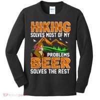 Funny Hiking Beer Solves Problems Kids Long Sleeve Shirt thumb 0