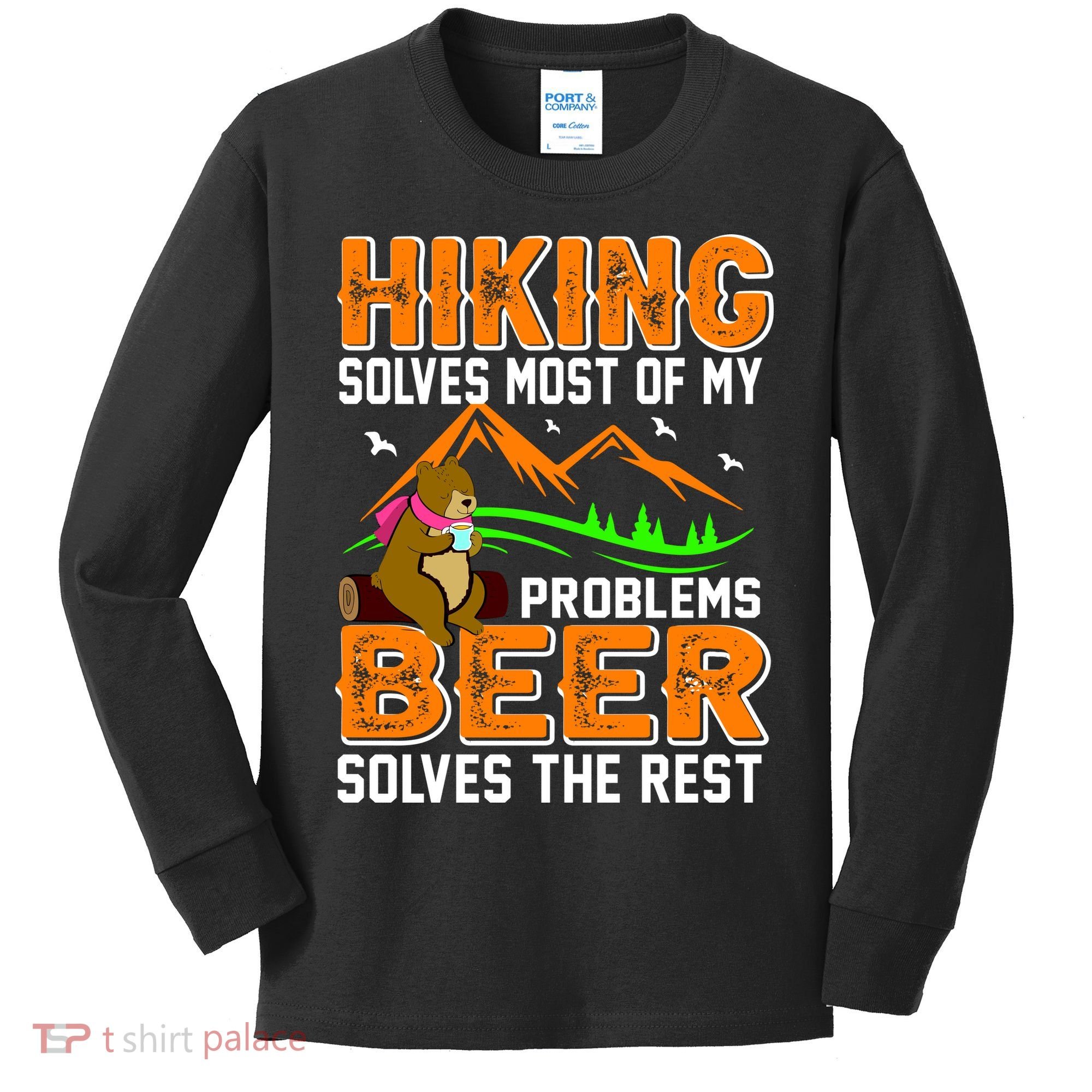 Funny Hiking Beer Solves Problems Kids Long Sleeve Shirt