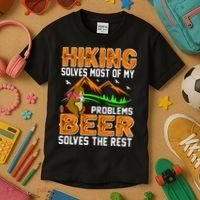 Funny Hiking Beer Solves Problems Kids T-Shirt thumb 3