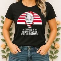 Funny Hippo I Want A Hippopotamus For Christmas Women's T-Shirt thumb 2