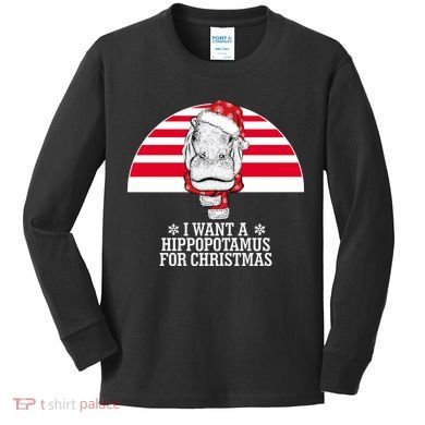 Funny Hippo I Want A Hippopotamus For Christmas Kids Long Sleeve Shirt