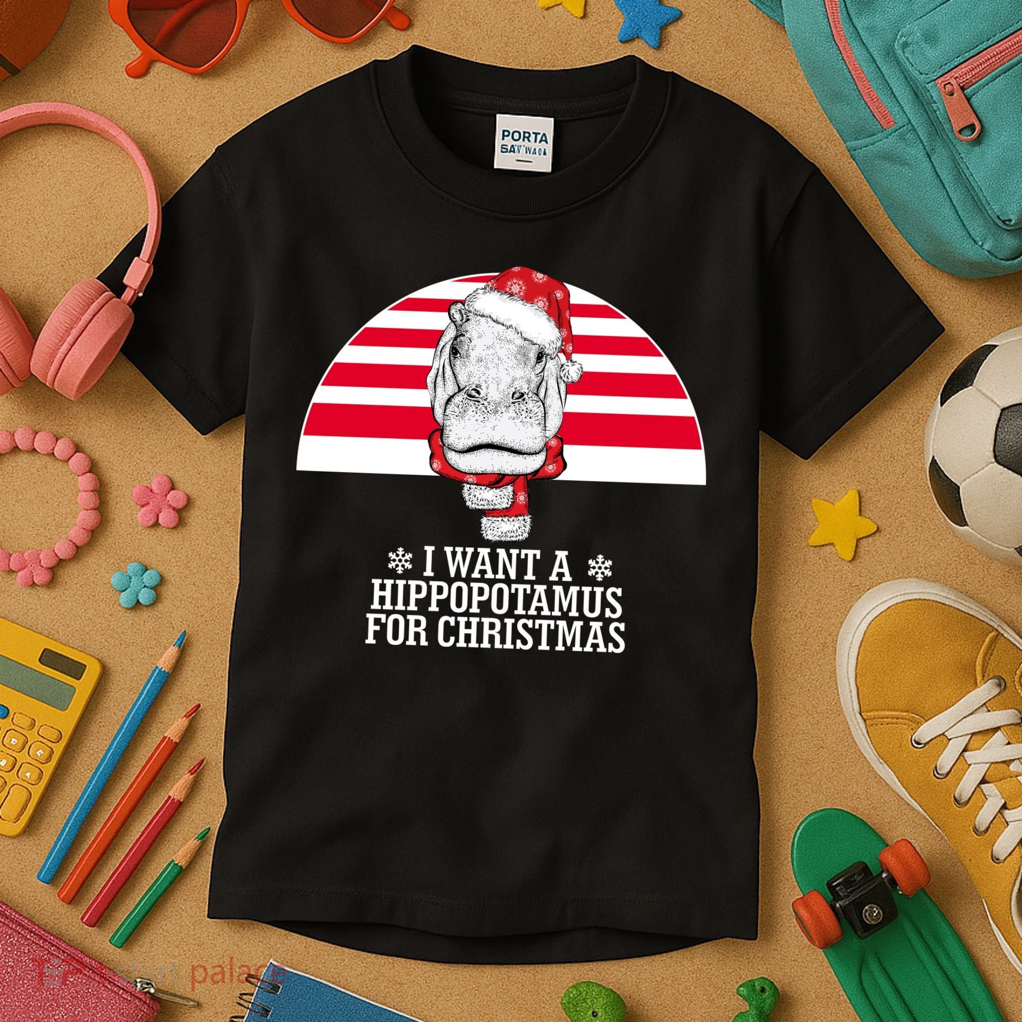 Funny Hippo I Want A Hippopotamus For Christmas Kids T-Shirt