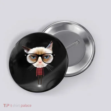 Funny Hipster Cat Button