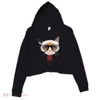 Funny Hipster Cat Crop Fleece Hoodie thumb 0