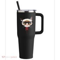 Funny Hipster Cat 40oz Vacuum Insulated Stainless Steel Travel Tumbler thumb 0