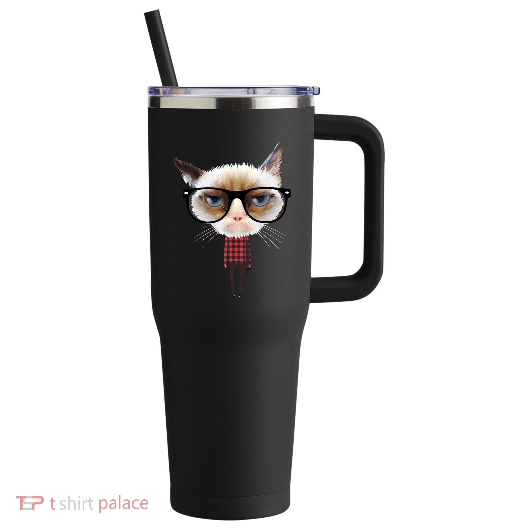 Funny Hipster Cat 40oz Vacuum Insulated Stainless Steel Travel Tumbler