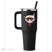 Funny Hipster Cat 40oz Vacuum Insulated Stainless Steel Travel Tumbler thumb 2