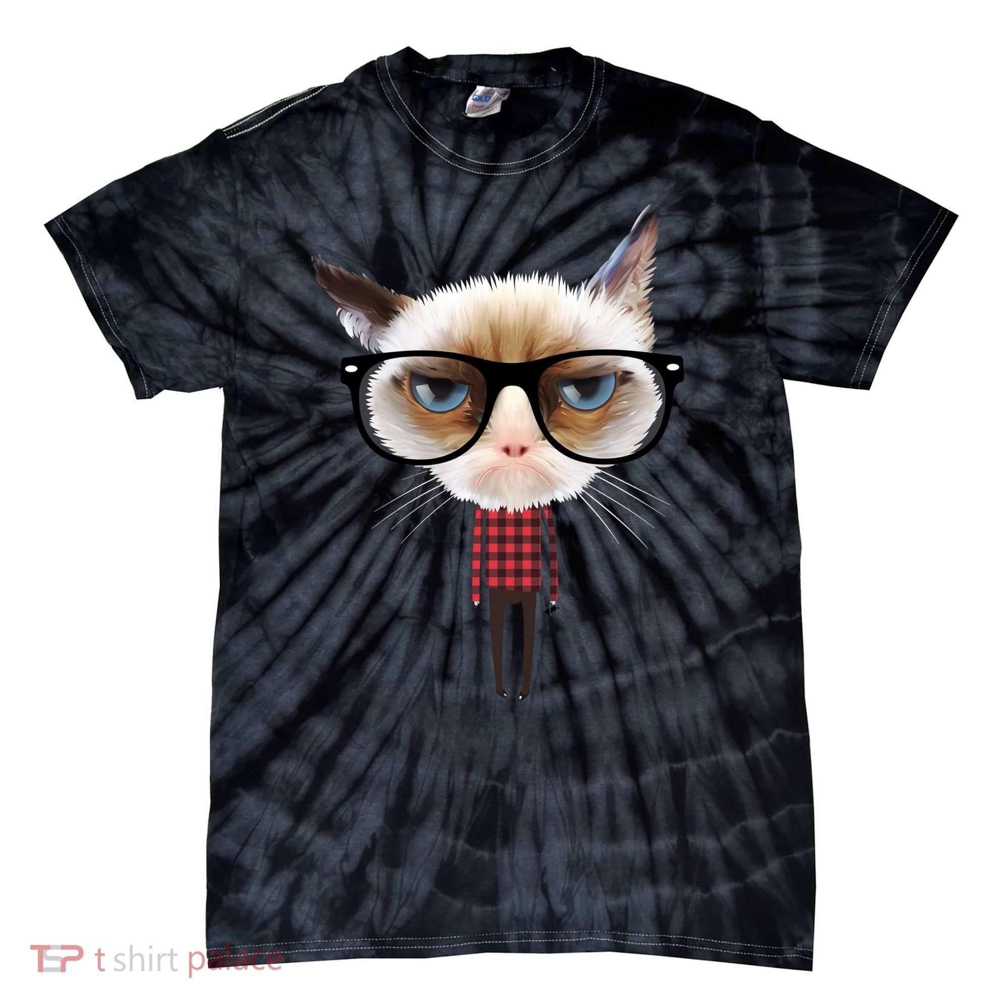 Funny Hipster Cat Tie-Dye T-Shirt