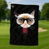 Funny Hipster Cat Golf Towel thumb 1