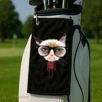 Funny Hipster Cat Golf Towel thumb 2