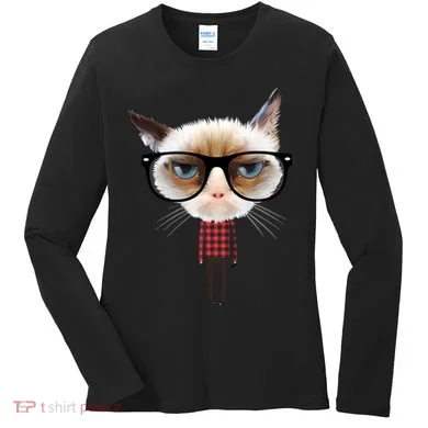 Funny Hipster Cat Women's Long Sleeve Shirt
