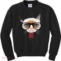 Funny Hipster Cat Kids Sweatshirt thumb 0