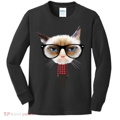 Funny Hipster Cat Kids Long Sleeve Shirt