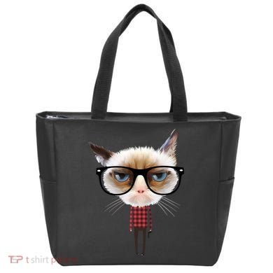 Funny Hipster Cat Tote Bag