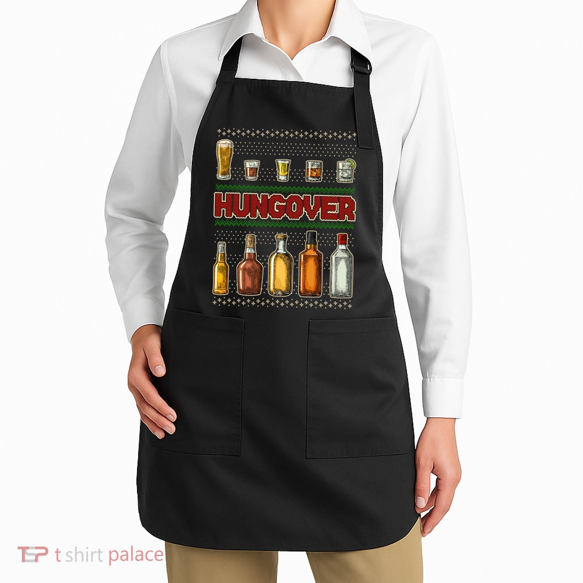 Funny Hungover Drunk Ugly Christmas Sweater Apron