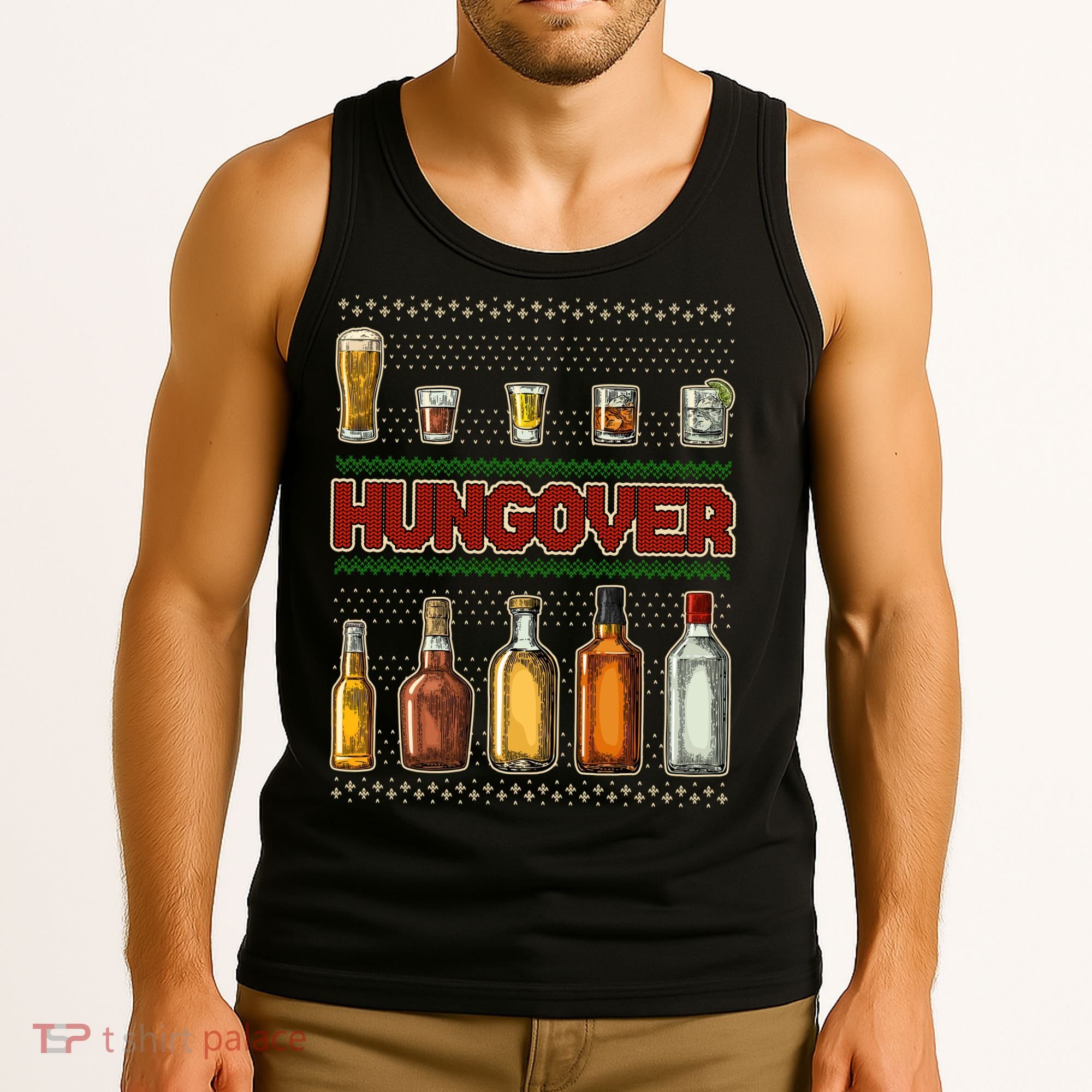 Funny Hungover Drunk Ugly Christmas Sweater Tank Top