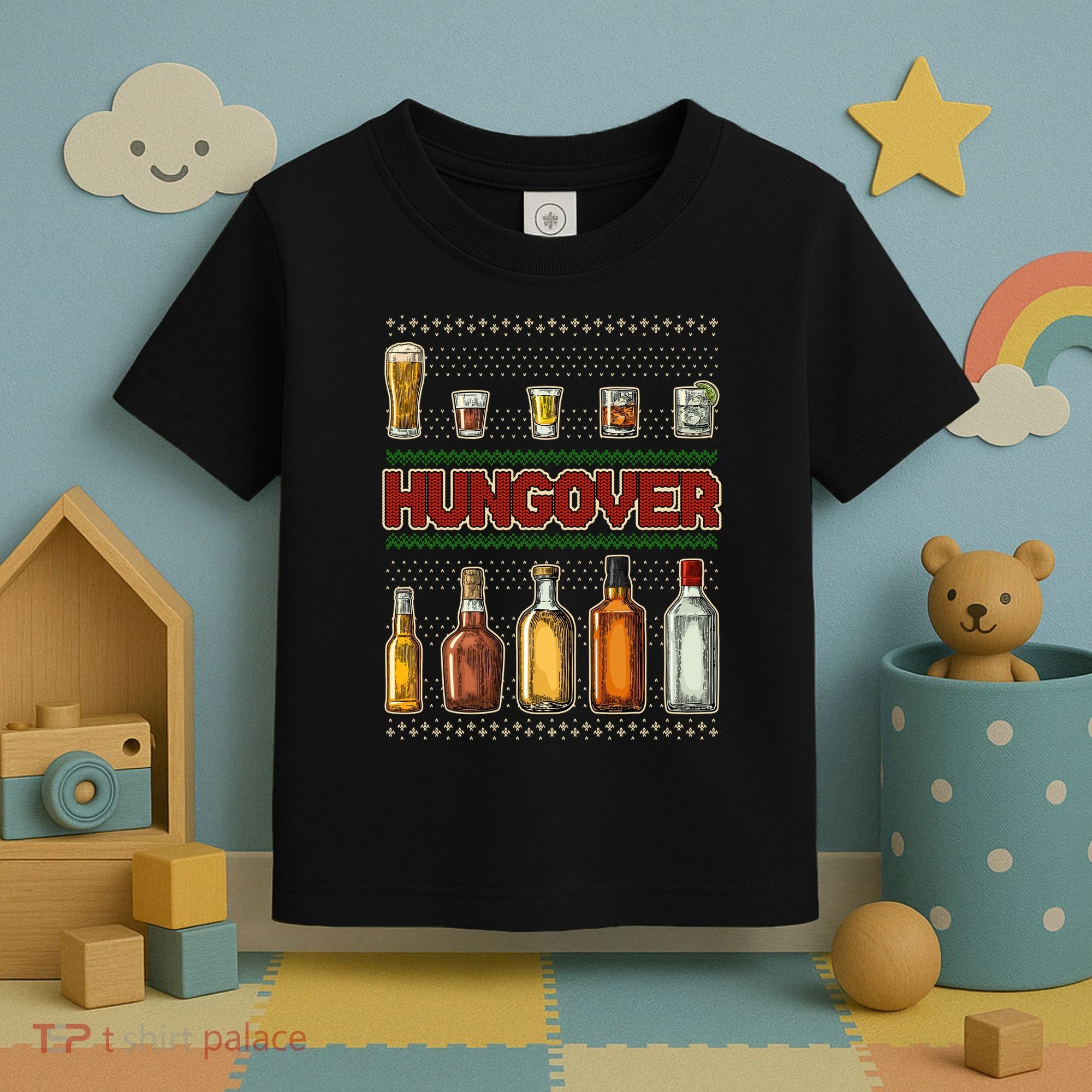 Funny Hungover Drunk Ugly Christmas Sweater Toddler T-Shirt