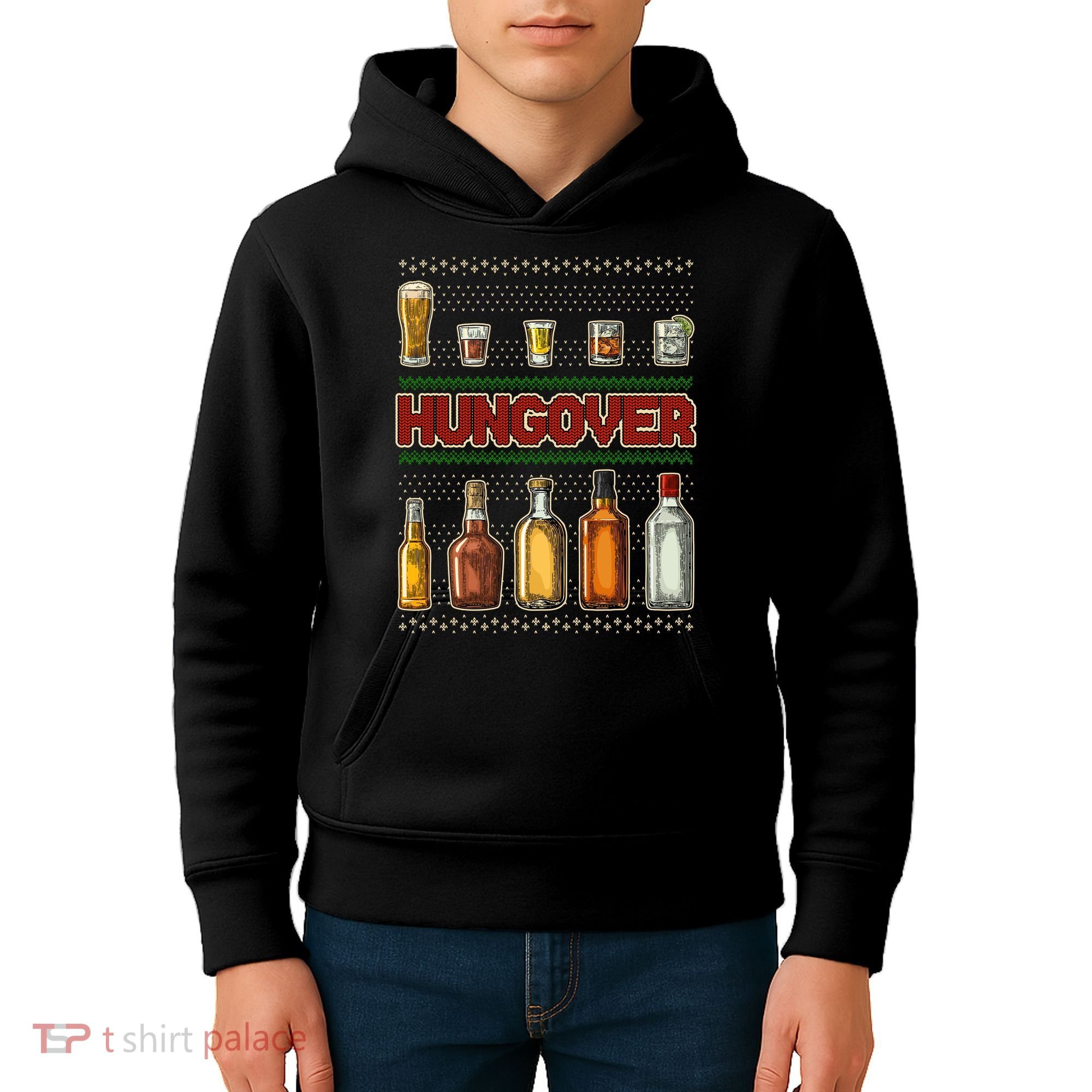 Funny Hungover Drunk Ugly Christmas Sweater Kids Hoodie