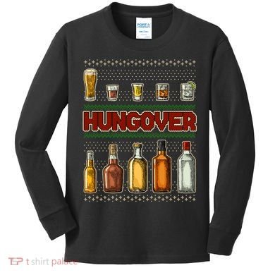 Funny Hungover Drunk Ugly Christmas Sweater Kids Long Sleeve Shirt