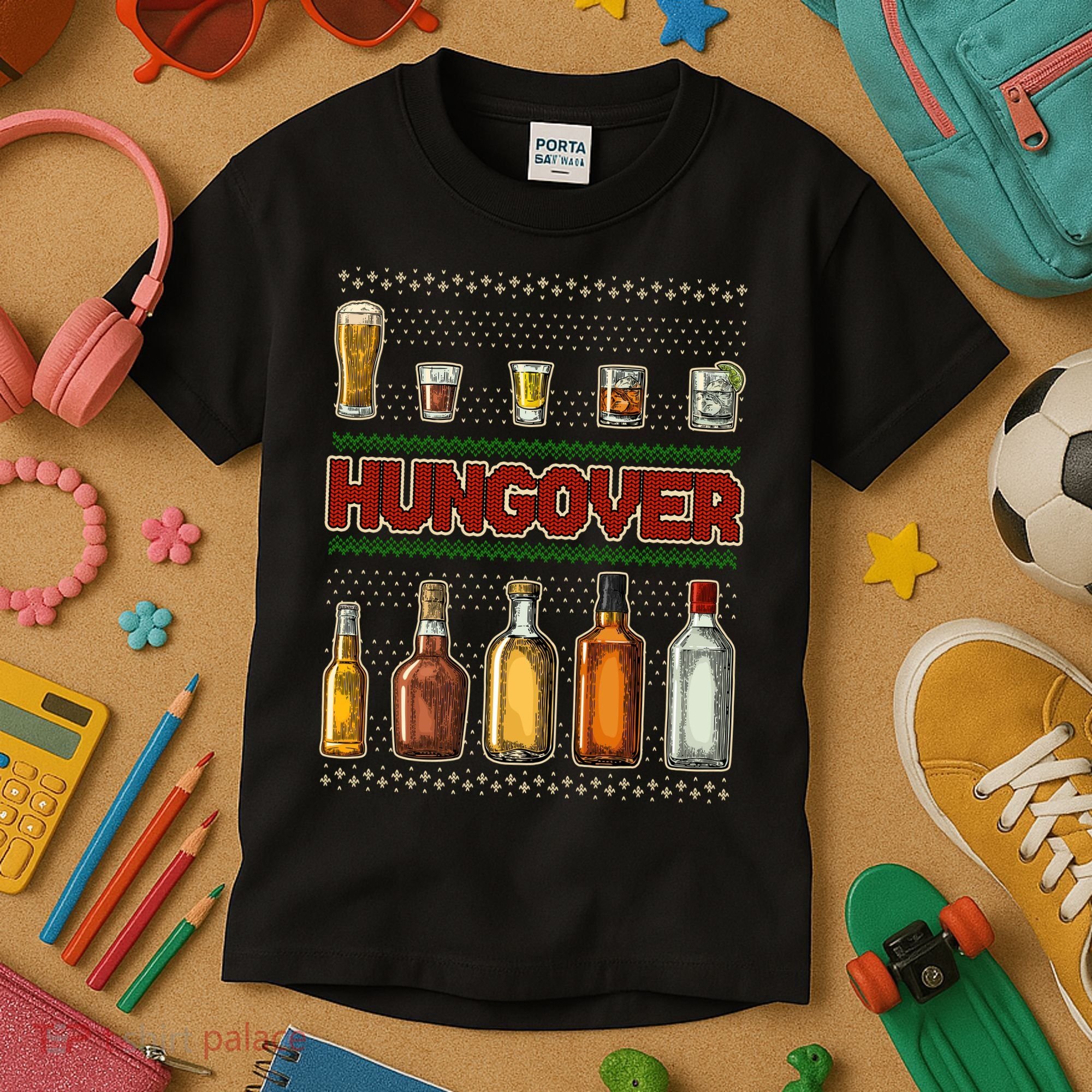 Funny Hungover Drunk Ugly Christmas Sweater Kids T-Shirt