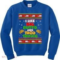Funny I Like Big Butts and Tacos Trucks Ugly Christmas Kids Sweatshirt thumb 0