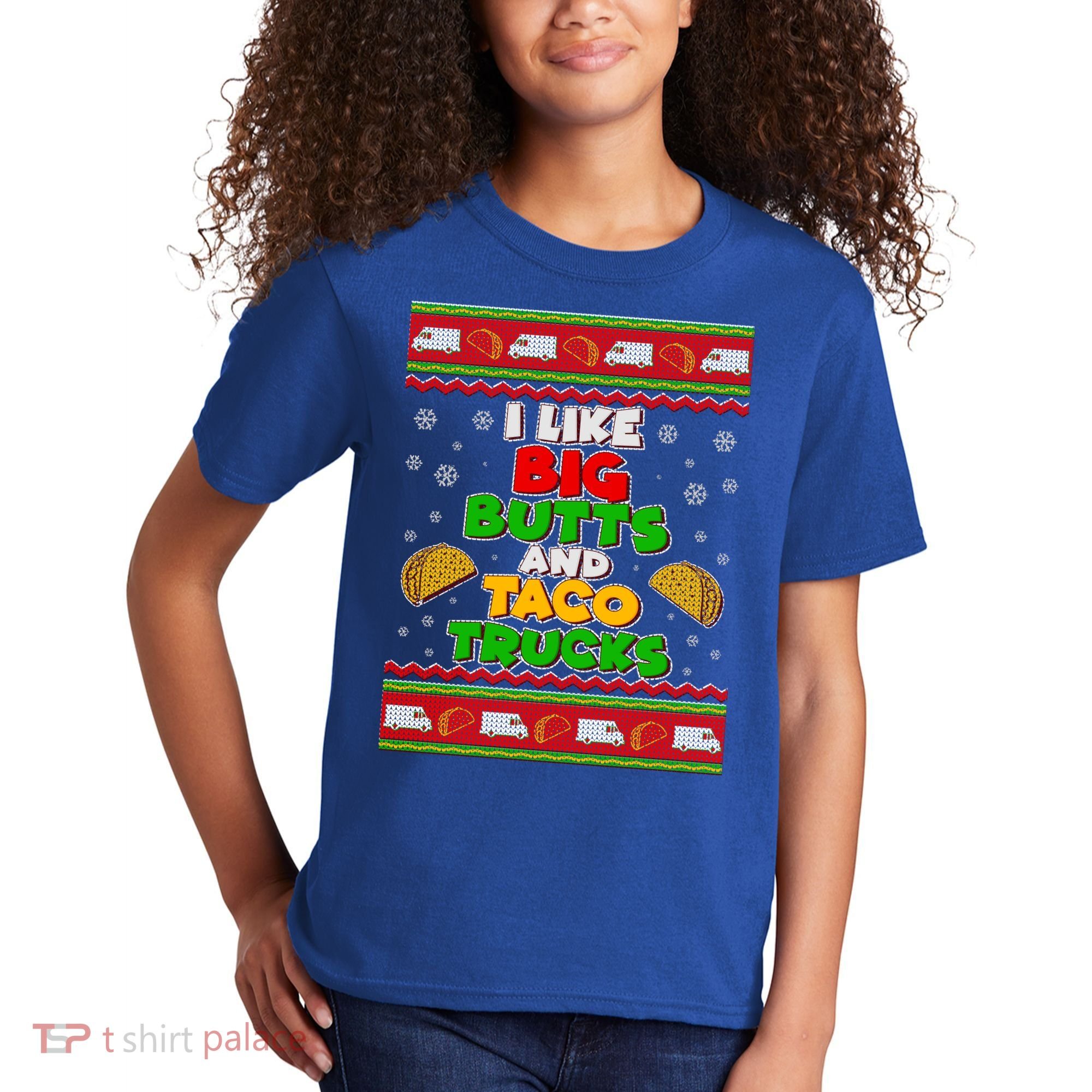 Funny I Like Big Butts and Tacos Trucks Ugly Christmas Kids T-Shirt