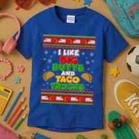 Funny I Like Big Butts and Tacos Trucks Ugly Christmas Kids T-Shirt thumb 3