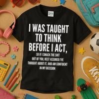 Funny I Was Taught To Think Before I Act Kids T-Shirt thumb 3