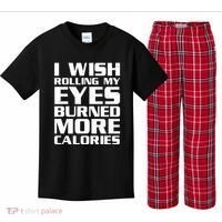 Funny I Wish Rolling My Eyes Burned More Calories Kids Plaid Pajama Set thumb 0