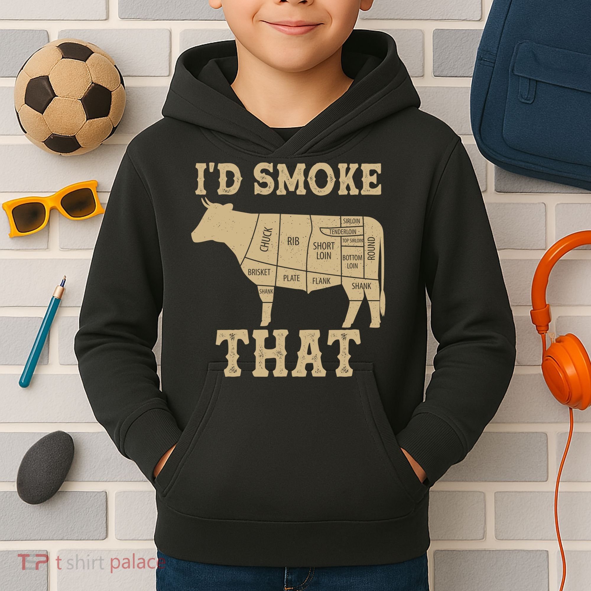 Funny I'd Smoke That Cattle Meat Cuts Kids Hoodie